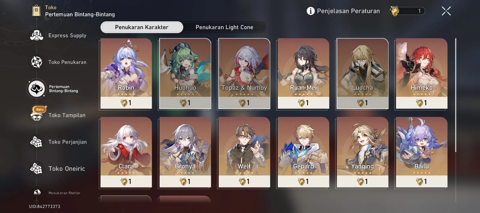 Akun HSR REROLL