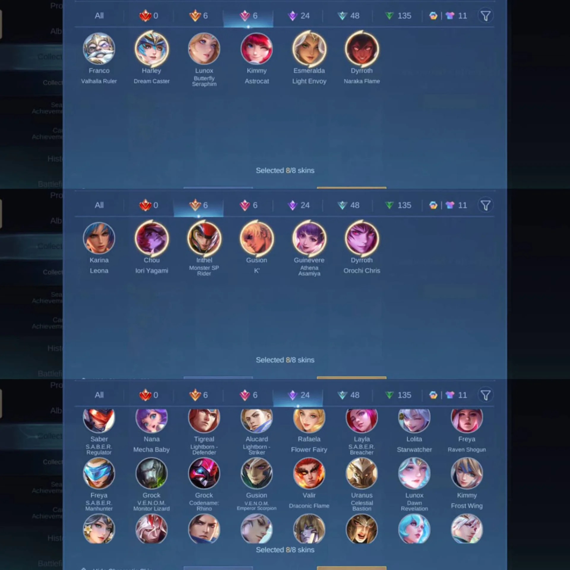 5 KOF (CHOU, GUSION, GUINEVERE, DYROTH, KARINA)