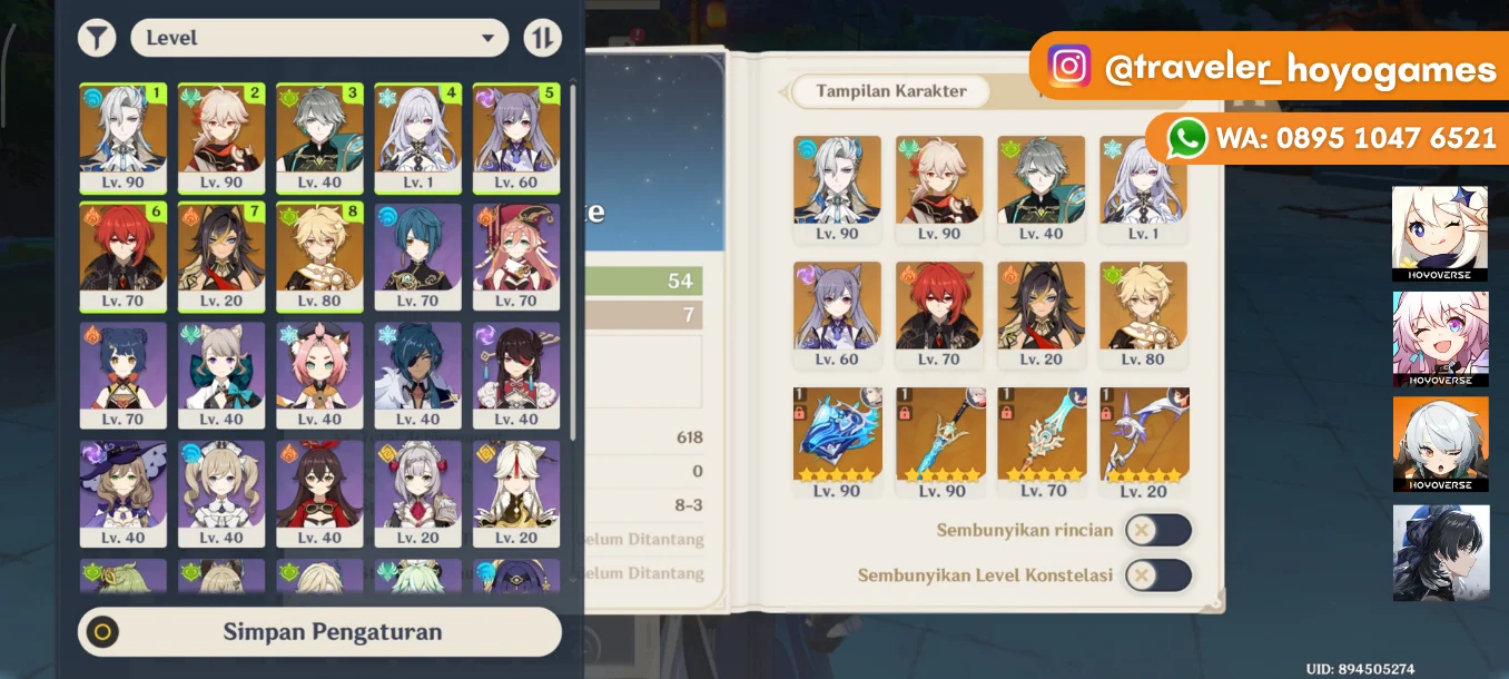 Neuvillette Sign + Kazuha Sign + Skirk + Alhaitham AR 54 MC Aether All Set