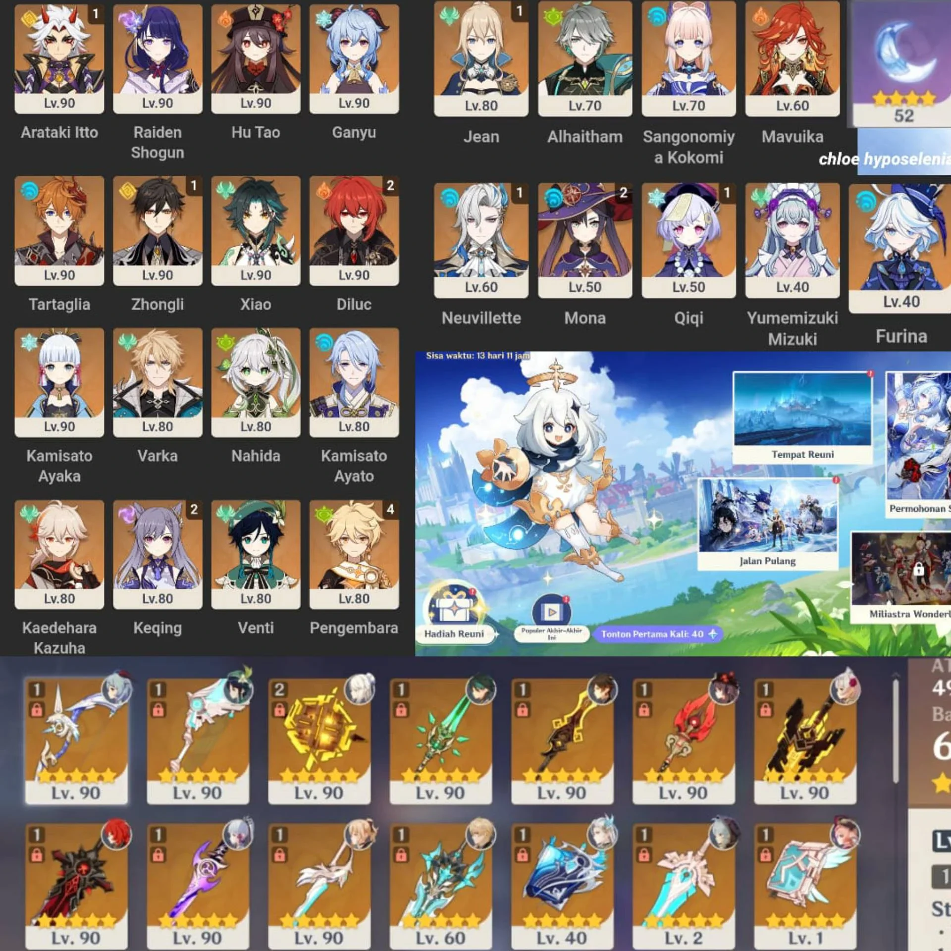 AKUN GENSHIN IMPACT 18 LIMITED CHARACTER BERCONS+8 SIGNATURE