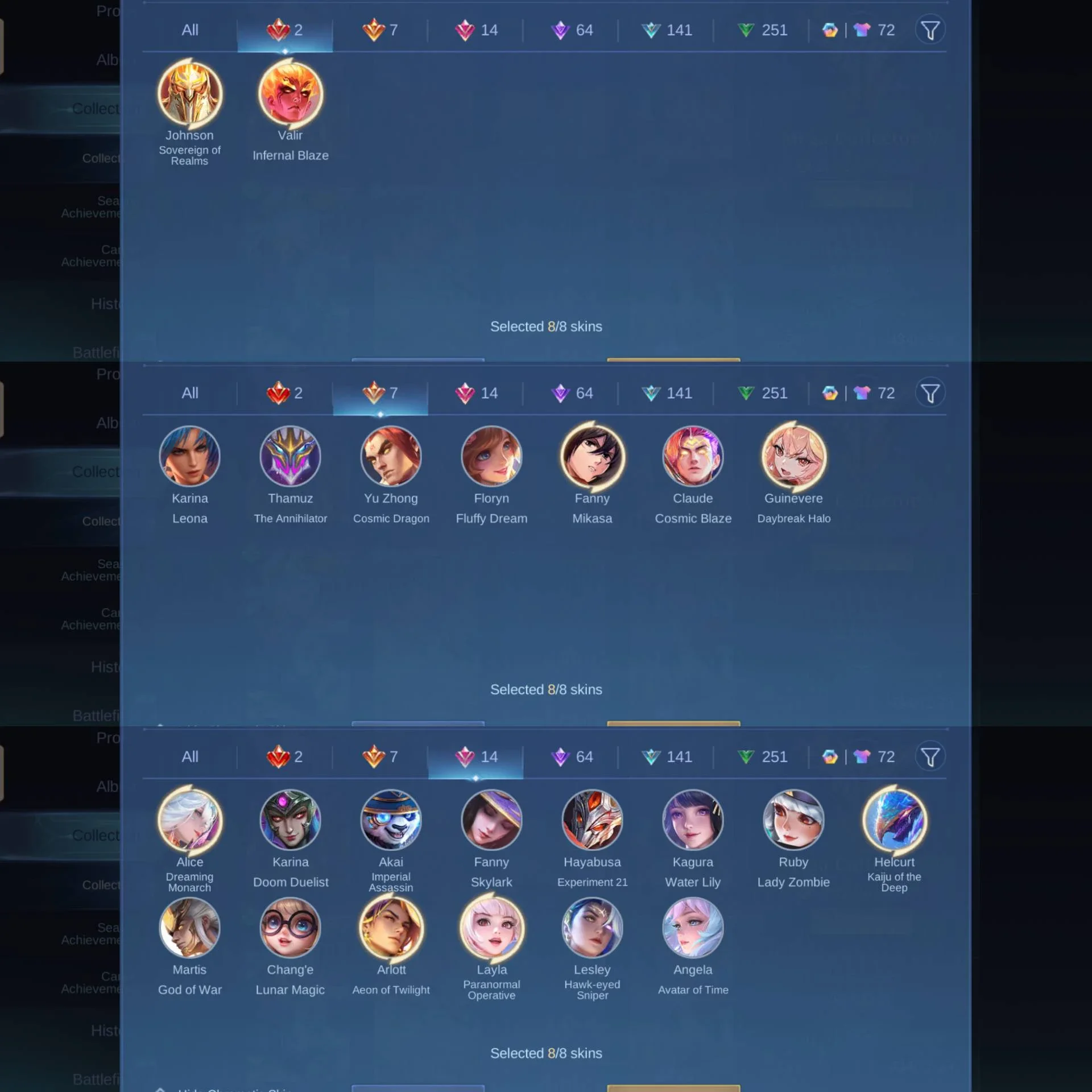 2 LEGEND VALIR JOHNSON, ASPI GUIN, 2 PRIME CLAUDE YUZHONG, 4 CC