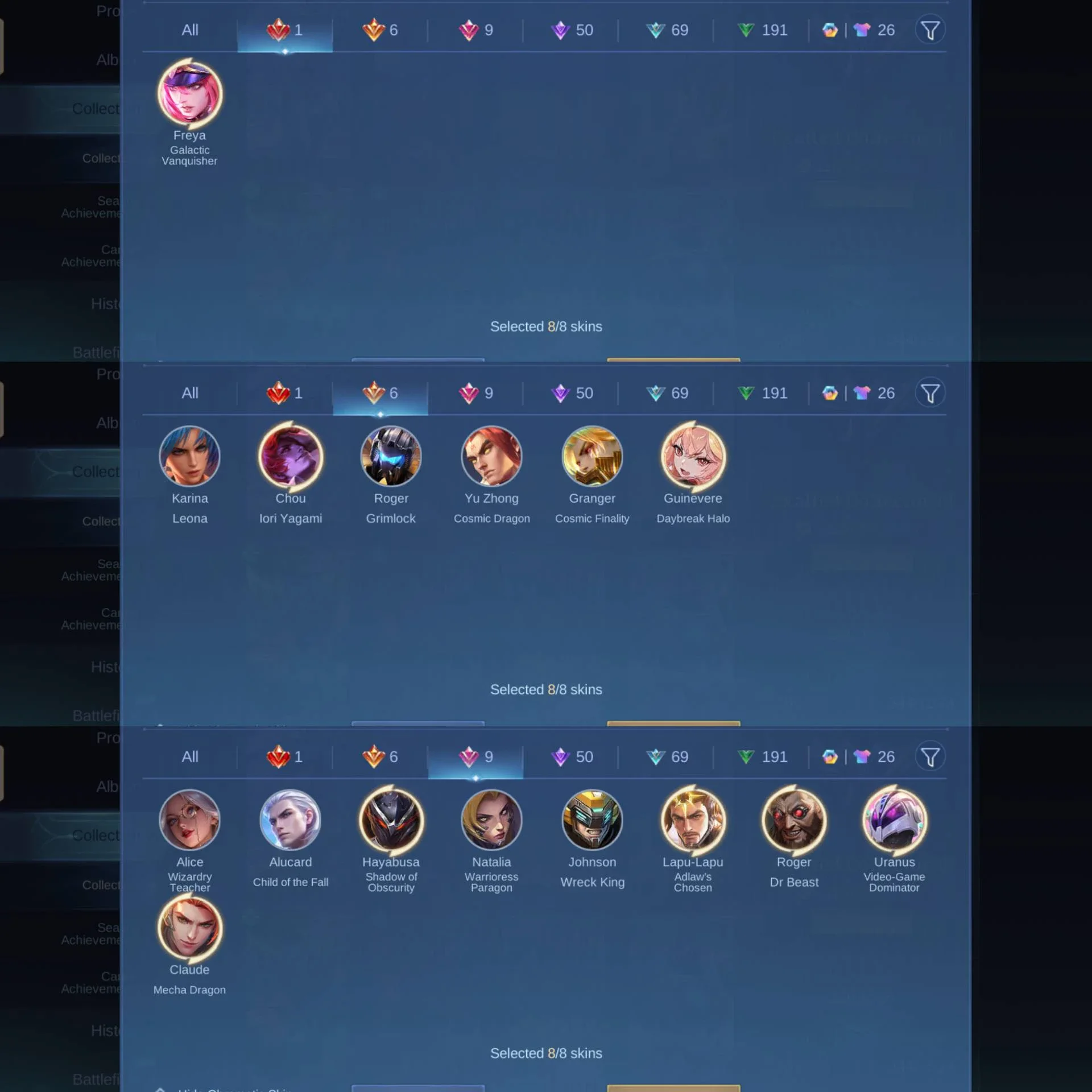 LEGEND FREYA, KOF CHOU, ASPI GUIN, PRIME GRANGER YUZHONG
