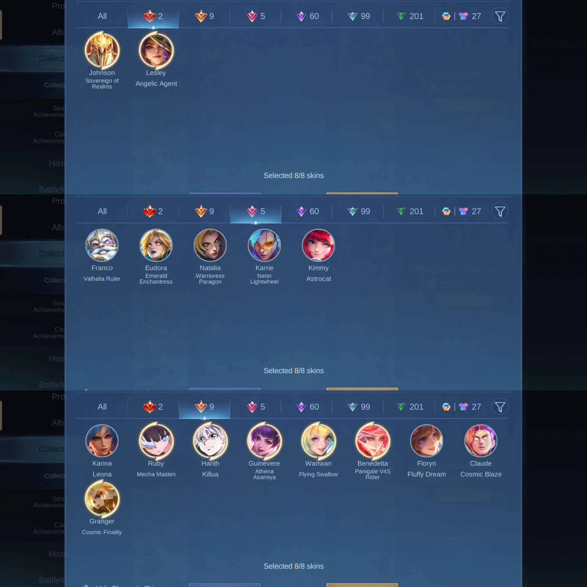 LEGEND LESLEY JOHNSON, KOF GUIN KARINA, HXH HARITH, DUCATI BENED