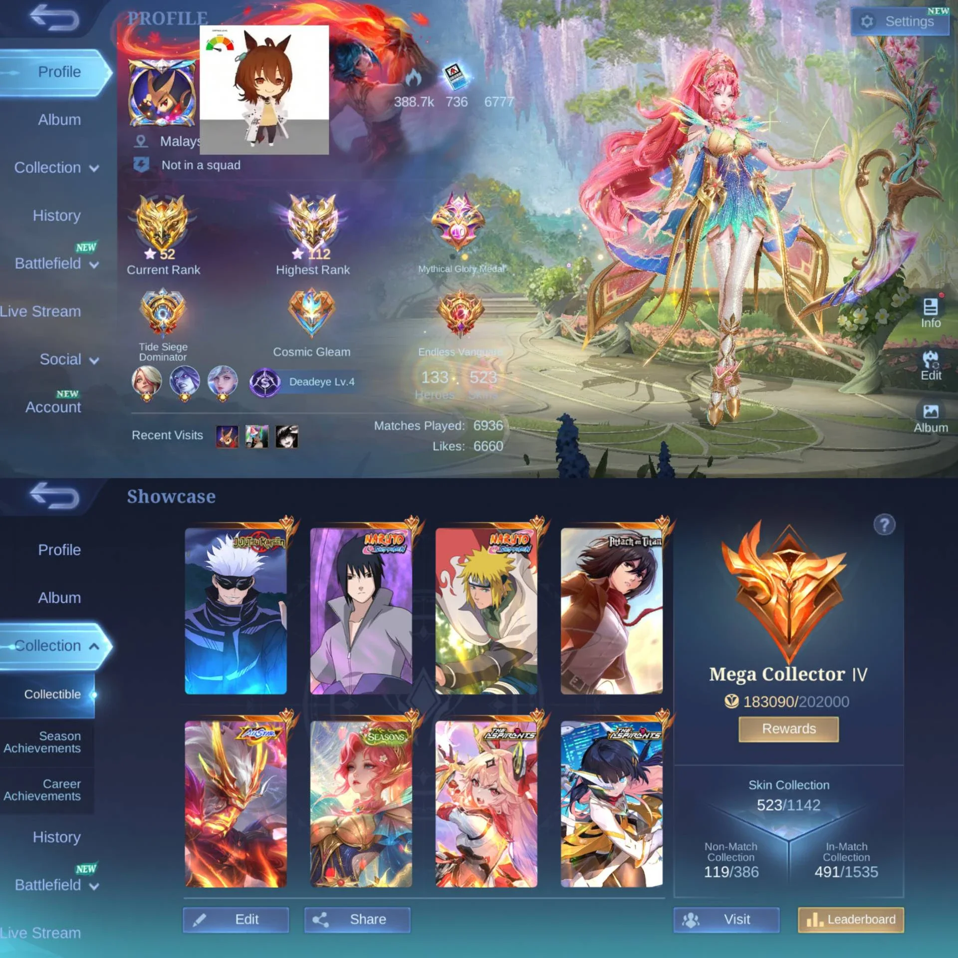 LEGEND GUSION, 3 ASPI GUIN RUBY CHANG'E, SASUKE & MINATO, AOT FANNY, JJK XAVIER