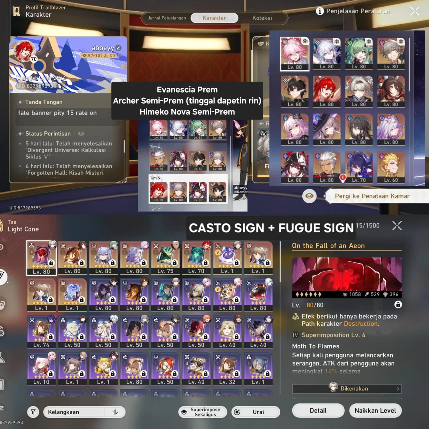 CASTO FUGUE SIGN + EVANESCIA PREM + ARCHER PREM KURANG RIN (BANNER FATE RATE ON)