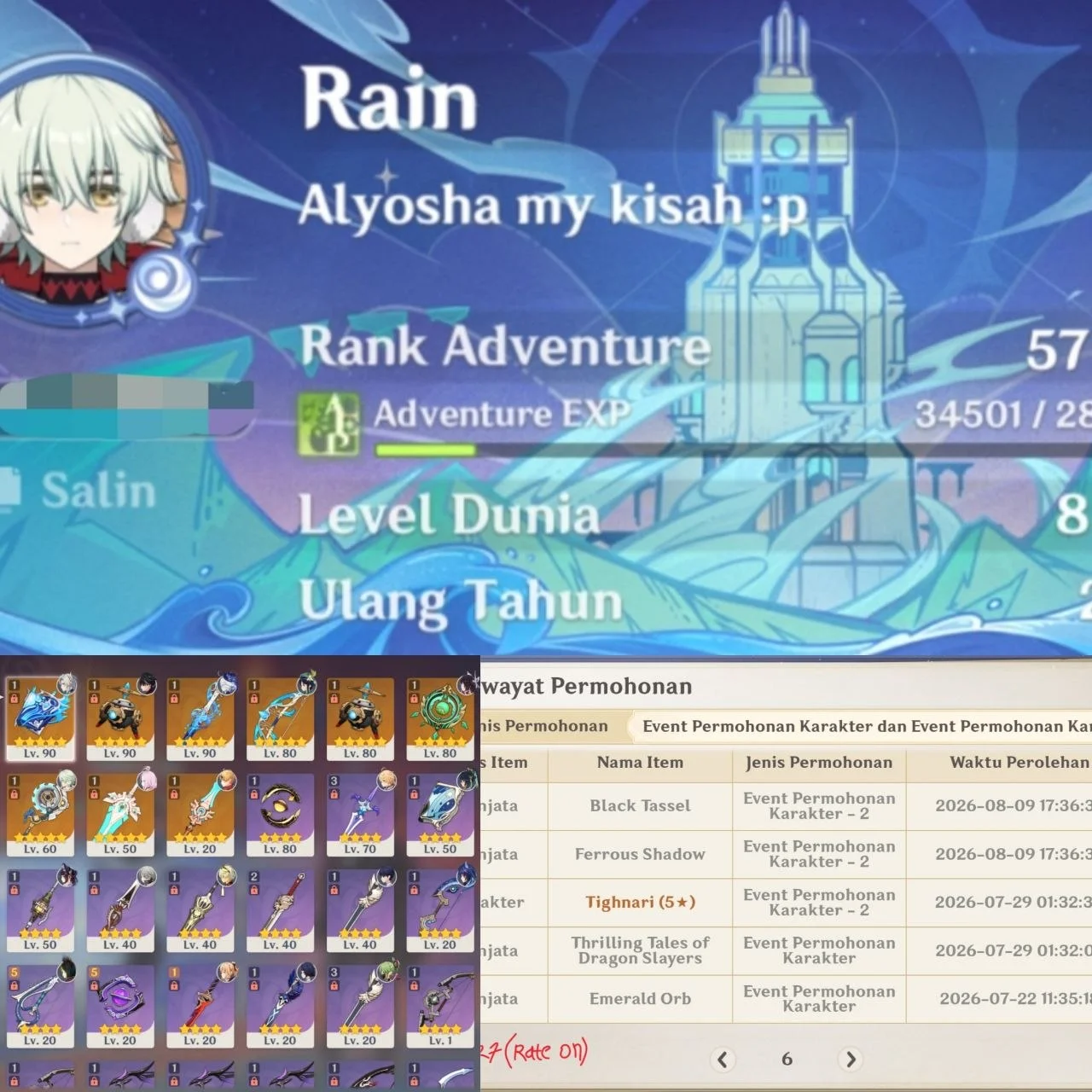 Akun Genshin Wrio c1 sign + akun Hsr