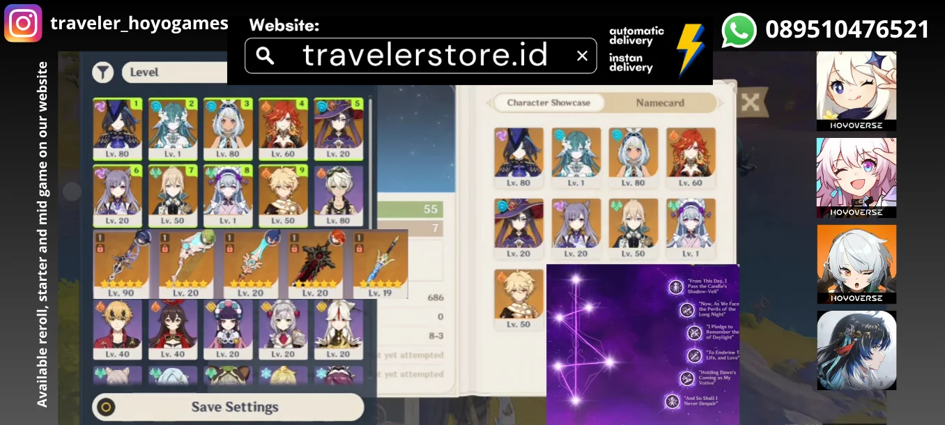 Clorinde C6 Sign + Vodyanitsa + Mavuika + Mualani + Mizuki Mona Keqing Jean MC Male BD Unset