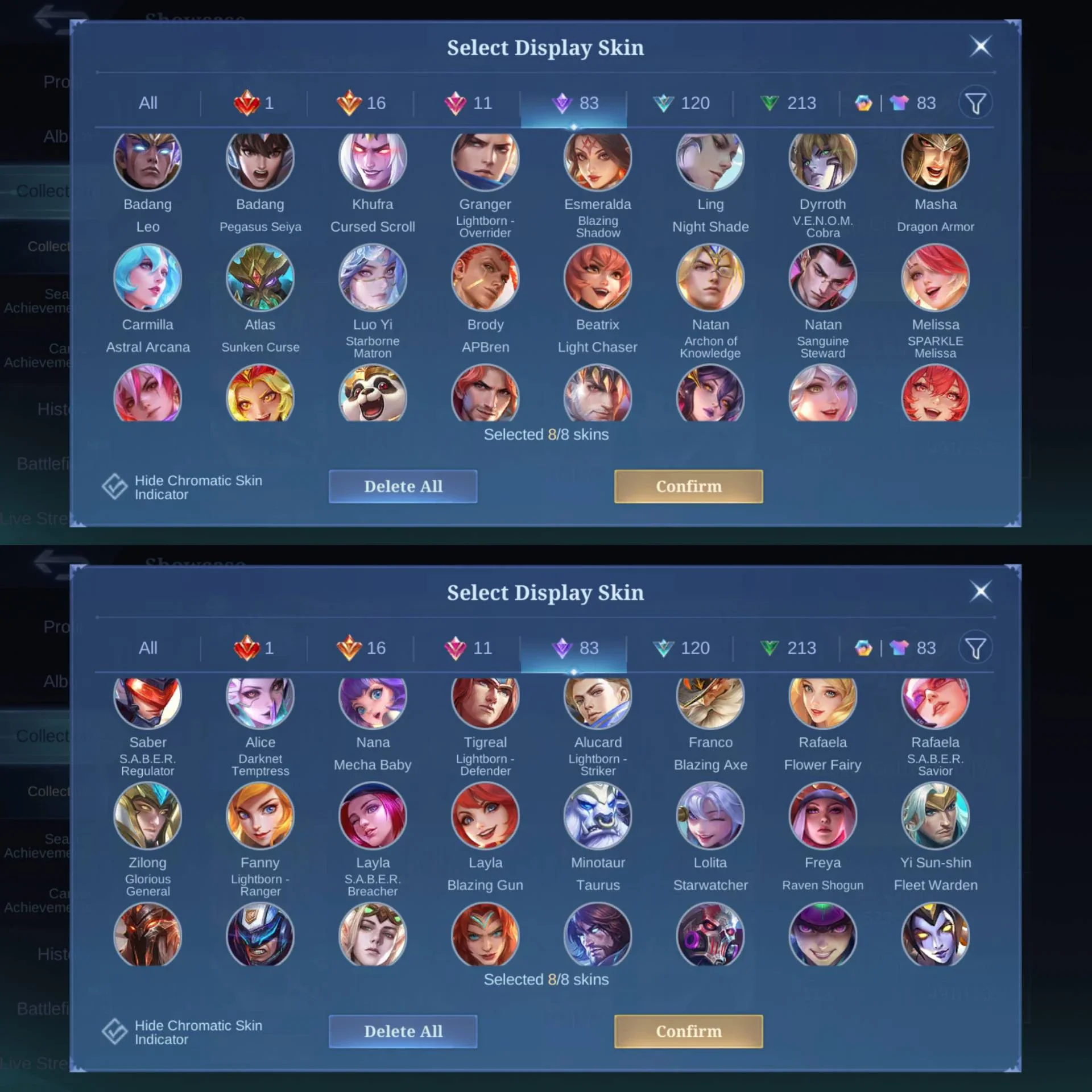 LEGEND GUSION, 3 ASPI GUIN RUBY CHANG'E, SASUKE & MINATO, AOT FANNY, JJK XAVIER