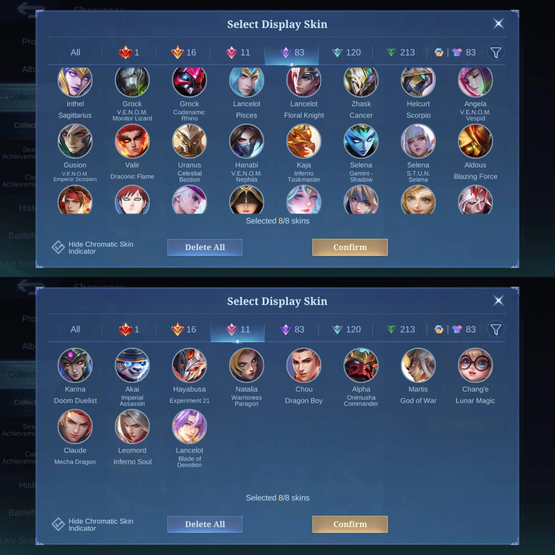 LEGEND GUSION, 3 ASPI GUIN RUBY CHANG'E, SASUKE & MINATO, AOT FANNY, JJK XAVIER
