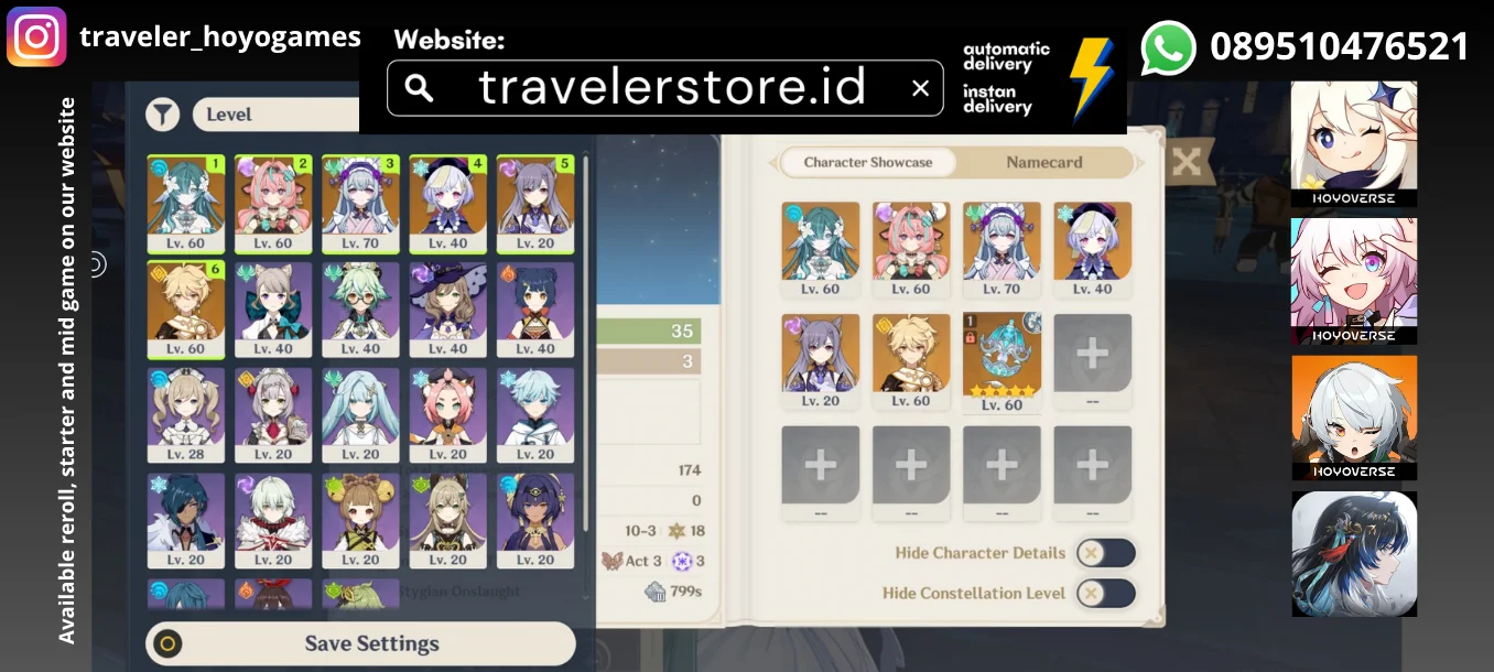 Vodyanitsa Sign + Varesa + Qiqi Mizuki  Keqing AR 35 Rate ON MC Male