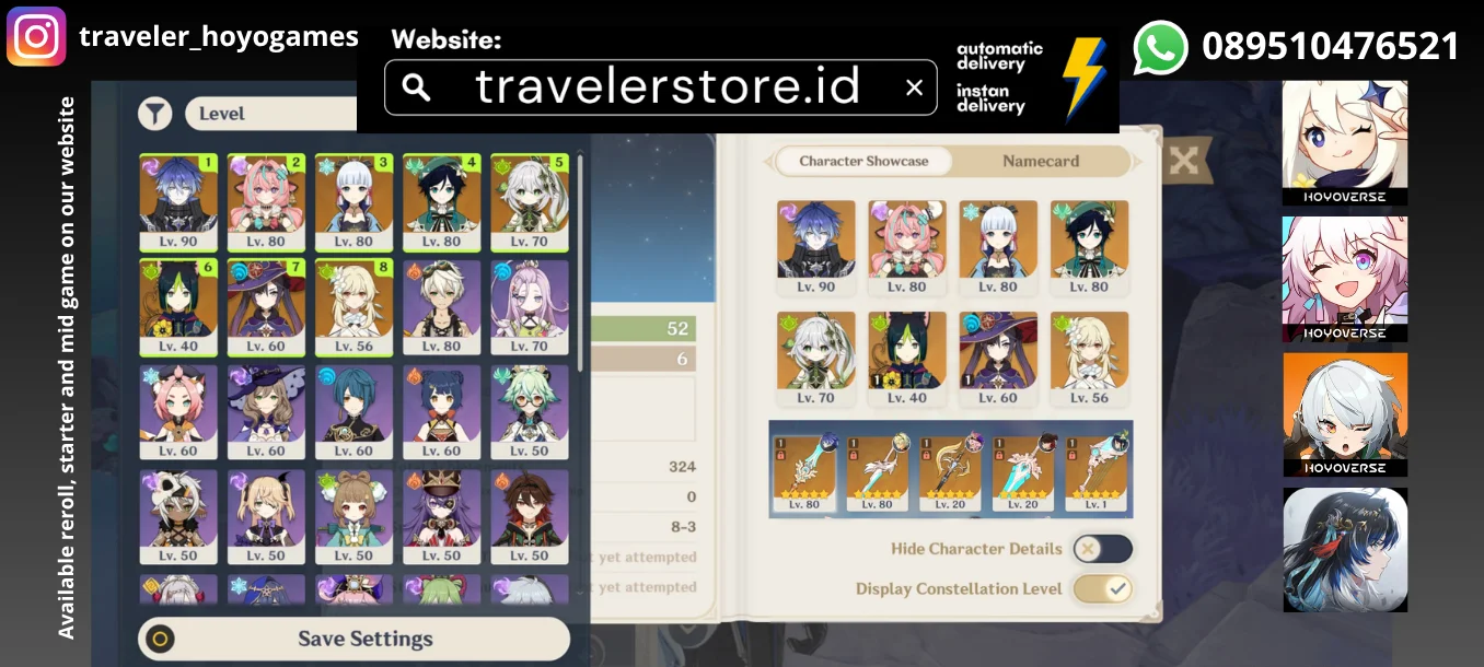 5 Limited: Flins Varesa Venti Nahida Ayaka AR 52 MC Male All Set