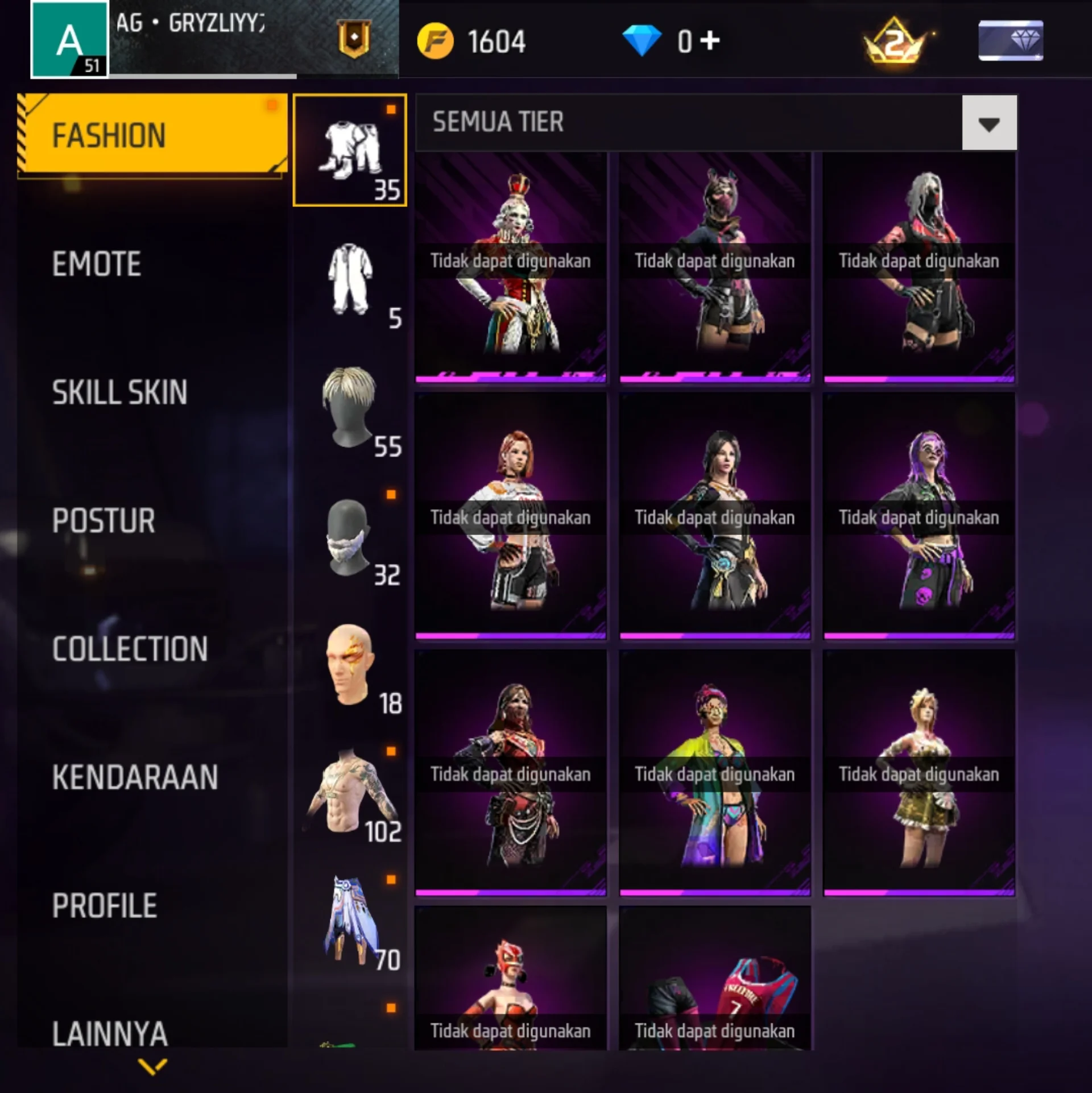 Akun Free Fire, akun nya ngga ke pake, negokan saja kalo mau nego.