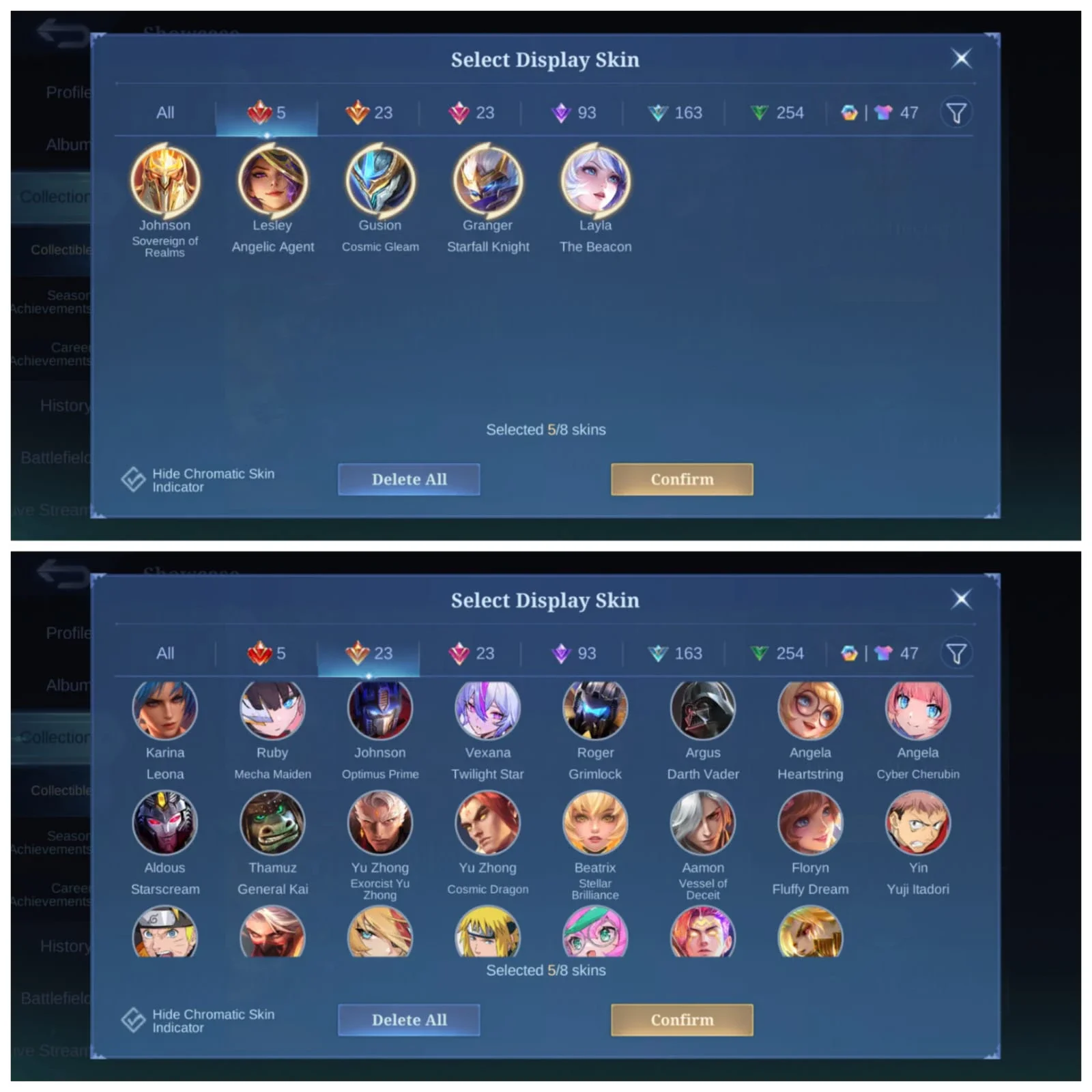 5 LEGEND, 5 ASPIRANT, 2 NARUTO COLLAB, JJK YIN, 6 CC
