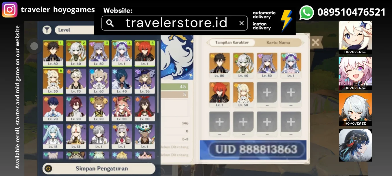 Zhongli + Nahida + Keqing Mizuki Diluc AR 45 MC Female All Unset