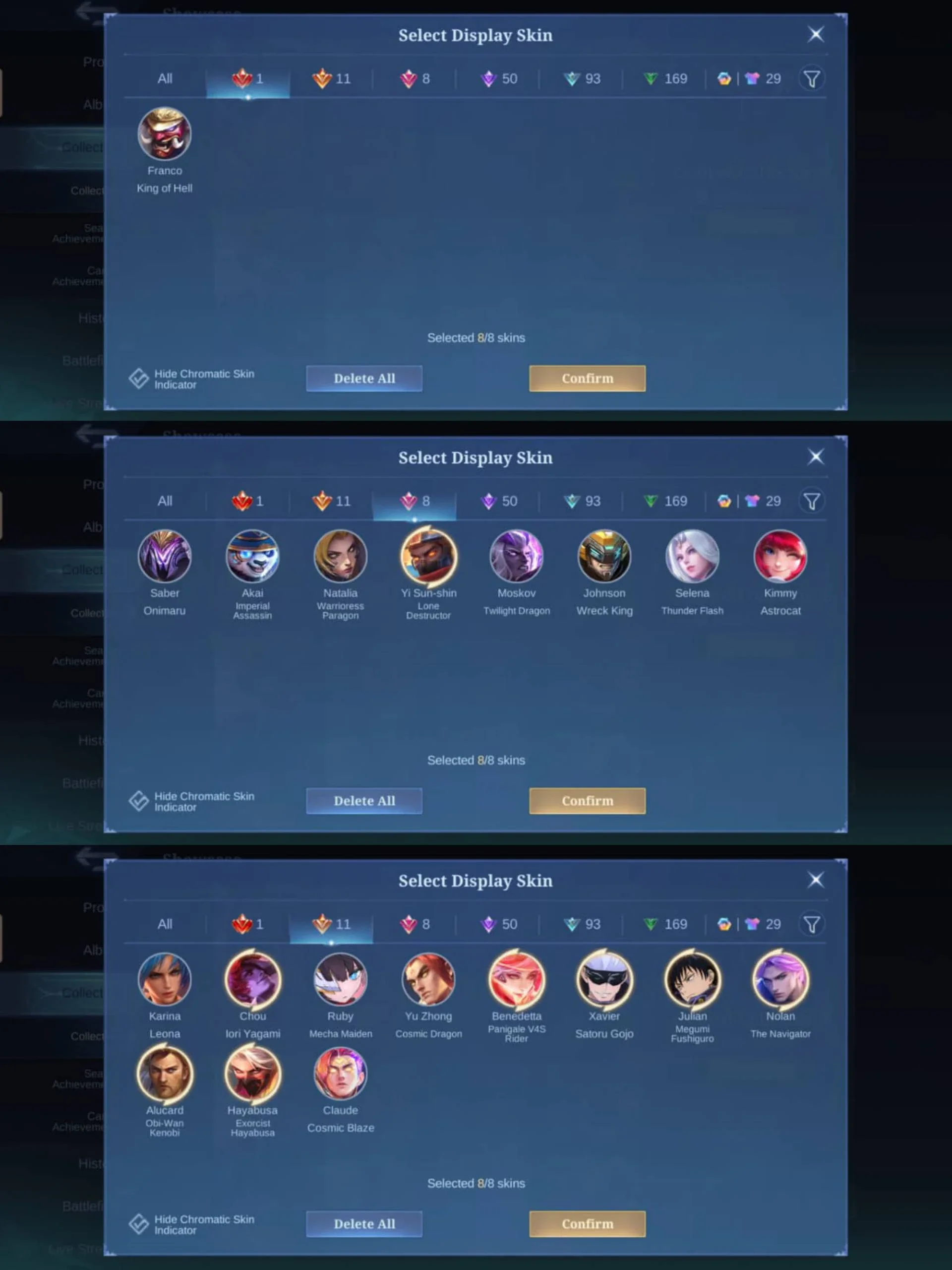 LEGEND FRANCO, KOF CHOU KARINA, JJK JULIAN XAVIER, EXO HAYA