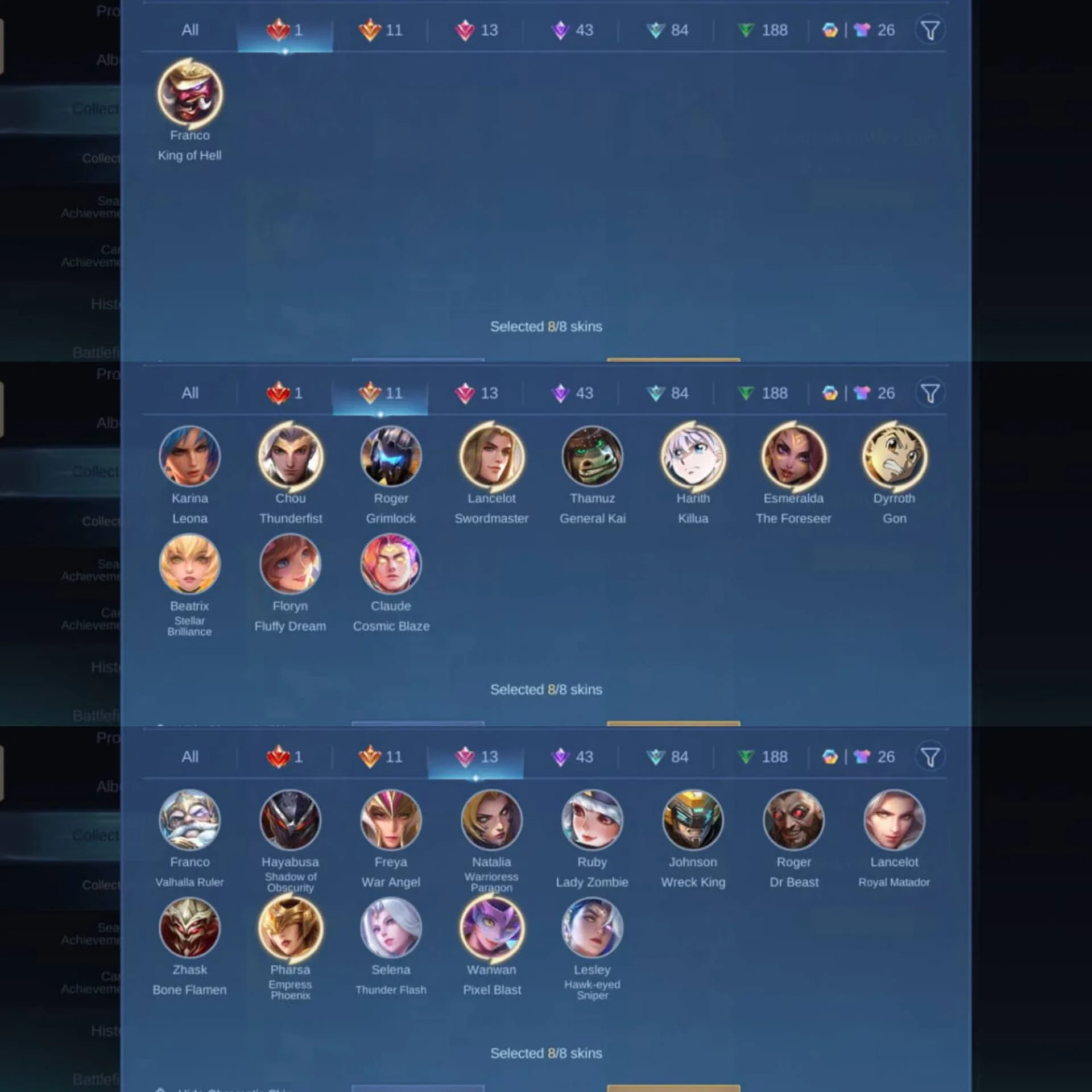 LEGEND FRANCO, 3 DAWNING, 2 HXH, 2 PRIME, 3 CC